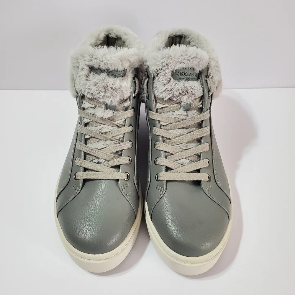 Koolaburra By UGG Women's Gray Sundell Fuzz Faux Fur High-Top Sneakers Size 9